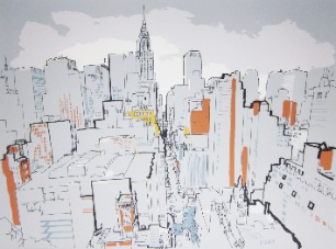 lucinda rogers screenprint prints for sale new york city cityscape chrysler building skyscrapers skyline Tudor City