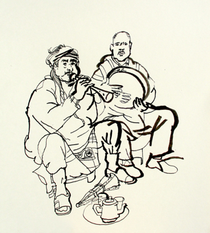 thumbnail lucinda rogers drawing Marrakech Musicians Hamid and Mustapha